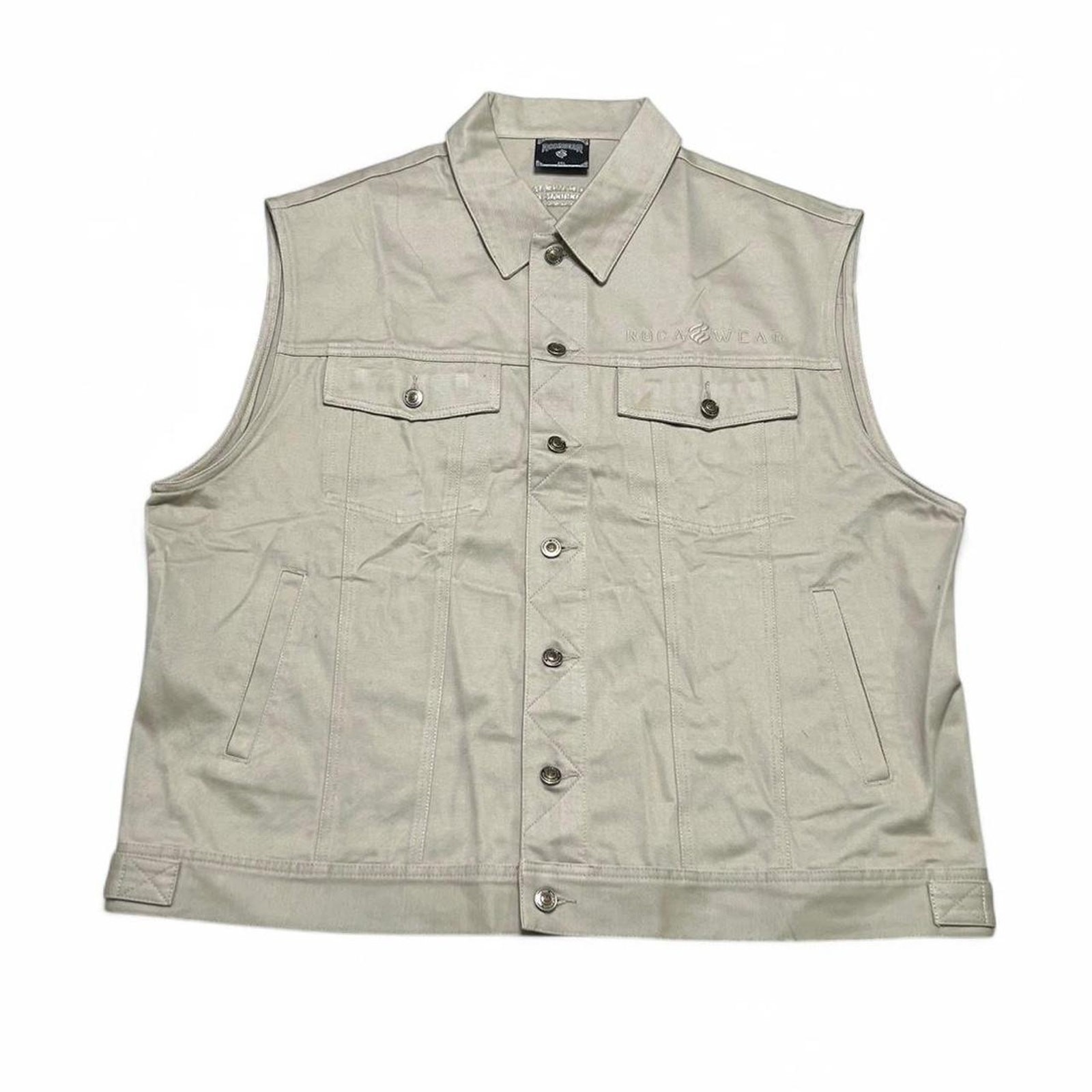 Rocawear Vest Mens 2xl Tan Vintage Y2k Denim Trucker Embroidered Logo Khaki